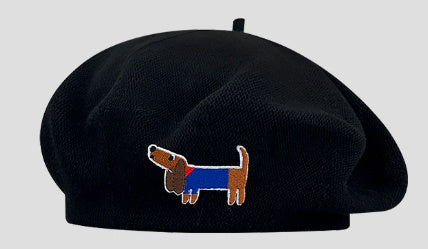 Cute Embroidered Dog Hollow-out Thin Knit Beret