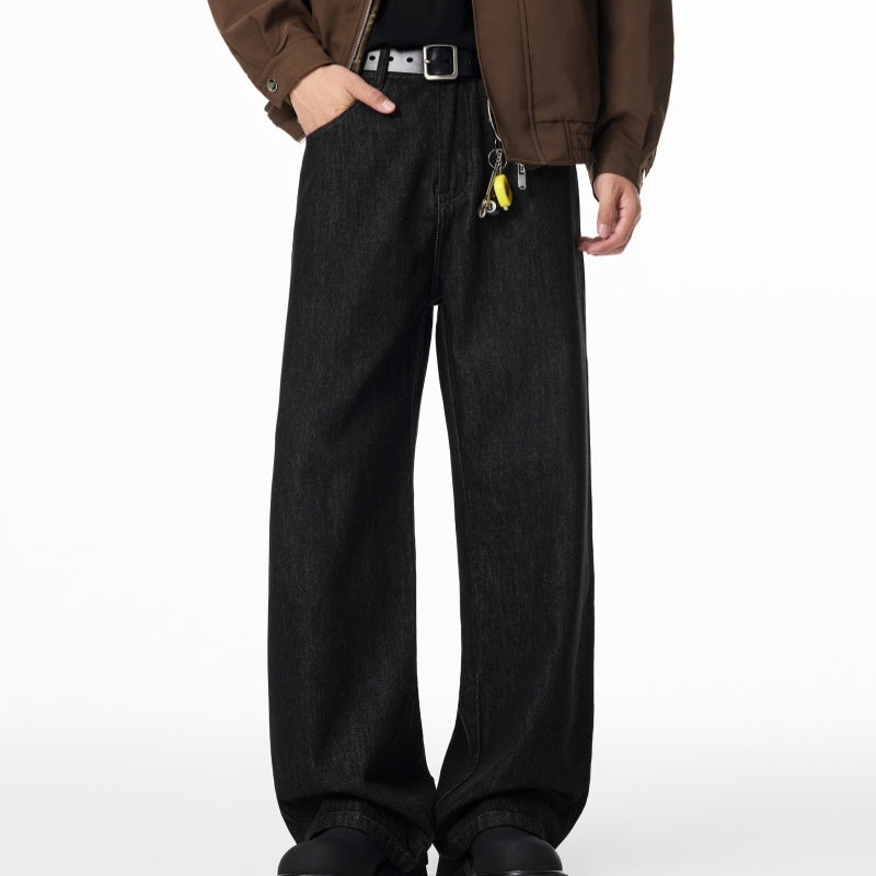 American Retro Black Raw Denim Jeans Autumn Loose A-line Wide Leg