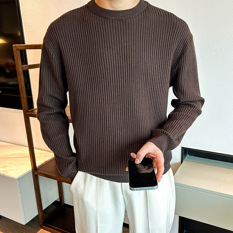 Light Mature Men's Autumn And Winter Thick Ribbed Round Neck Sweater