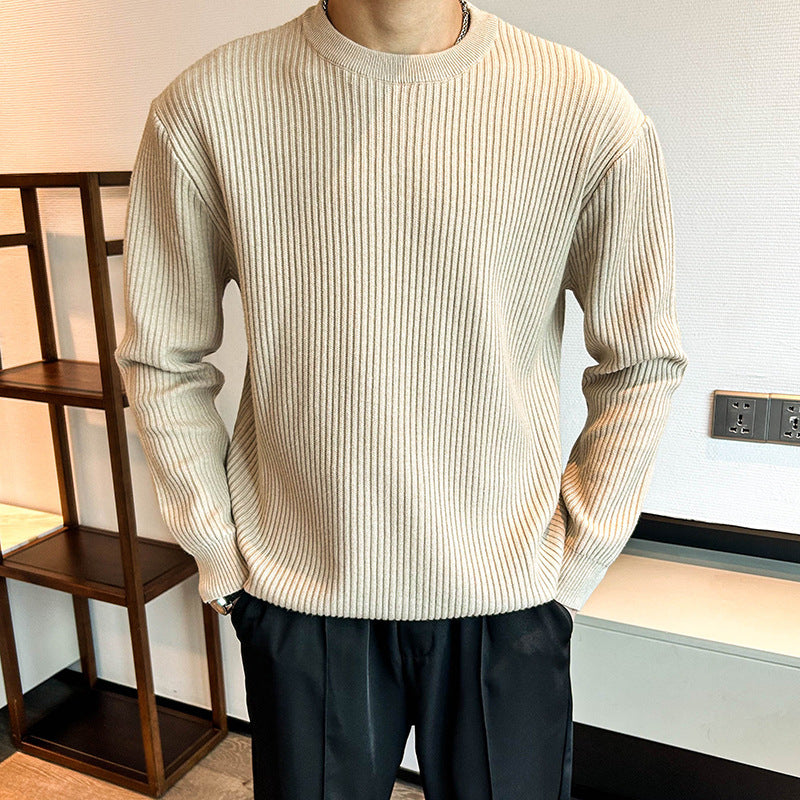 Light Mature Men's Autumn And Winter Thick Ribbed Round Neck Sweater