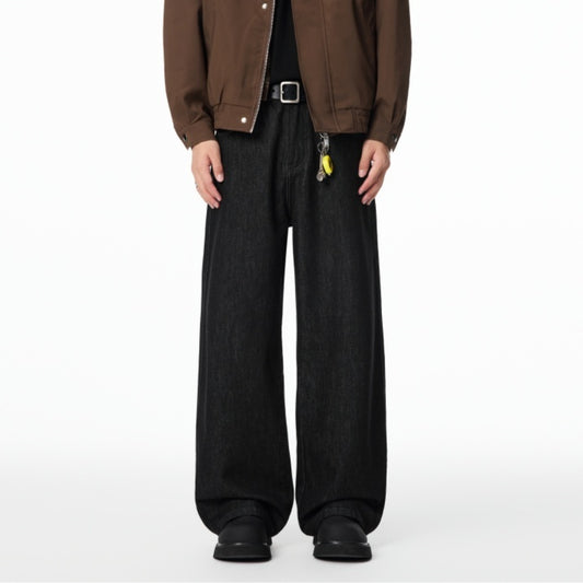 American Retro Black Raw Denim Jeans Autumn Loose A-line Wide Leg
