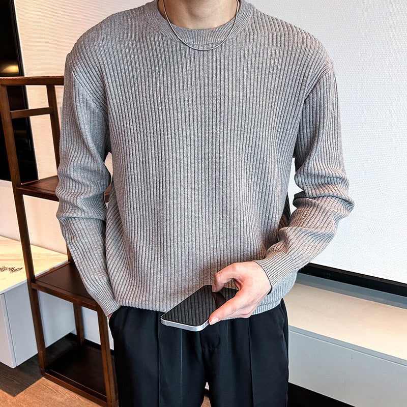 Light Mature Men's Autumn And Winter Thick Ribbed Round Neck Sweater