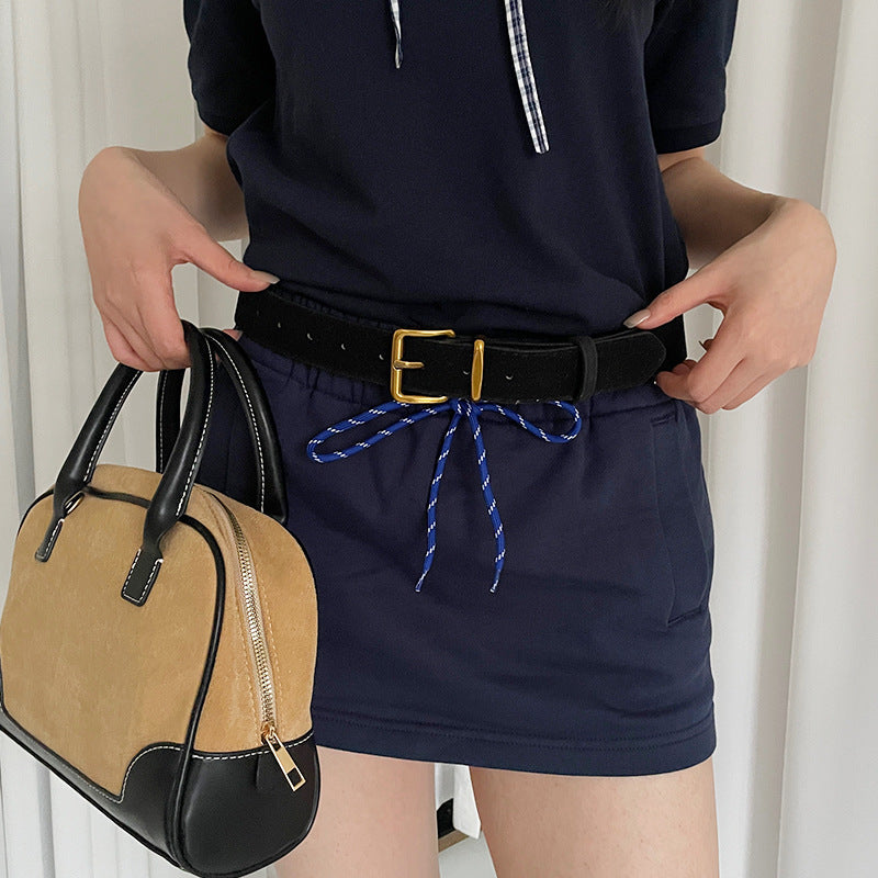 Suede Belt Women's Preppy Style With Skirt Jeans Strap Decoration