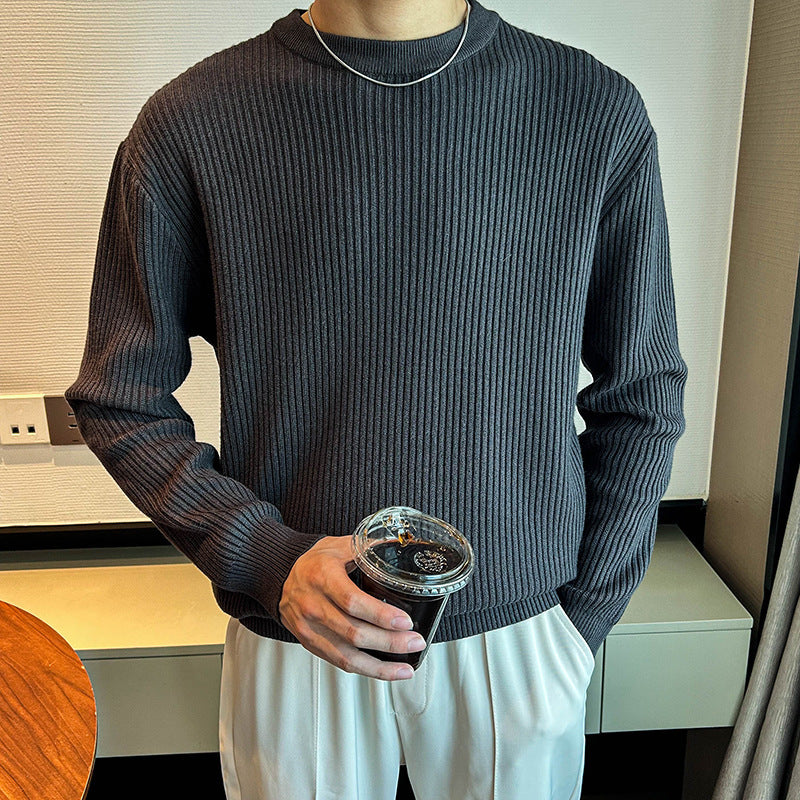 Light Mature Men's Autumn And Winter Thick Ribbed Round Neck Sweater