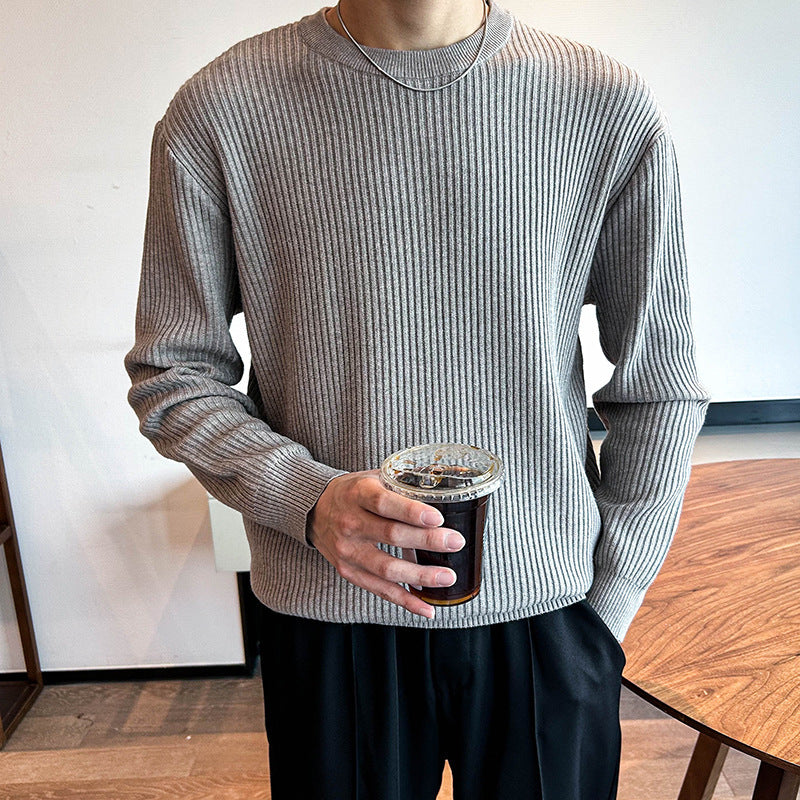 Light Mature Men's Autumn And Winter Thick Ribbed Round Neck Sweater