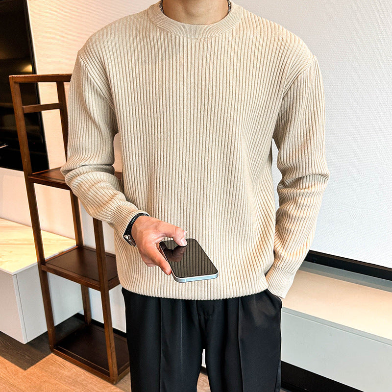 Light Mature Men's Autumn And Winter Thick Ribbed Round Neck Sweater